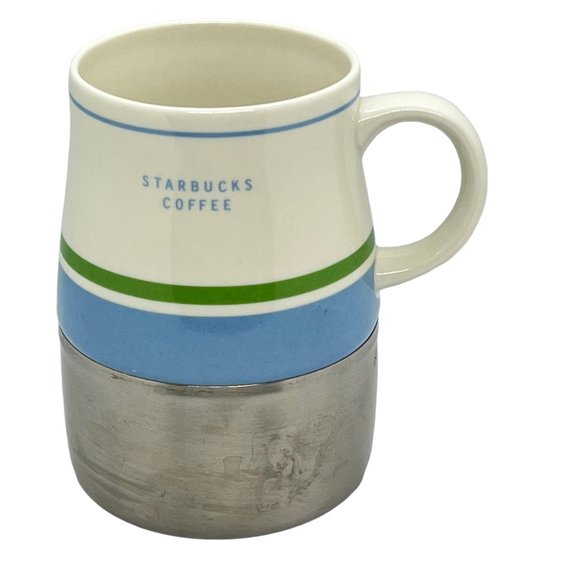 Starbucks Coffee Mug 2005 Ceramic & Stainless Steel Blue/Green - Picture 1 of 4